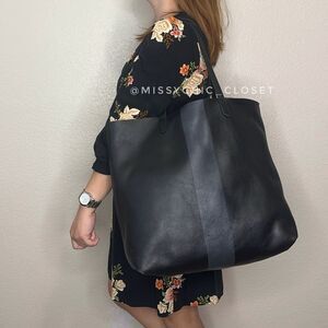 Madewell 100% Leather Black Gray Transport Large Tote